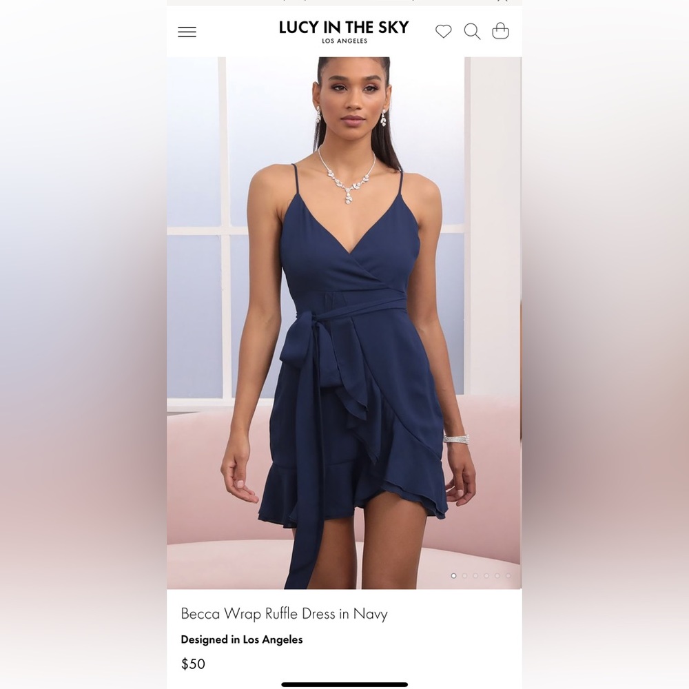 Lucy in the sky, Becca Wrap Ruffle Dress in Navy dress, never worn, size large